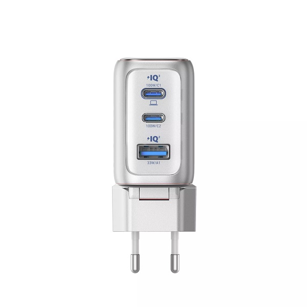 Зарядно за стена Anker 100W, 2x USB-C, 1x USB-A, Smart-Display, Сиво | HomeZONA Зарядно за стена Anker 100W