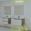 Шкаф за баня с мивка SHARP с две врати, бял и дървесен декор - Image 3