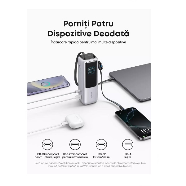 Външна батерия Anker 25000 mAh, 165W, USB-C кабел, сива | HomeZONA Външна батерия Anker 25000 mAh