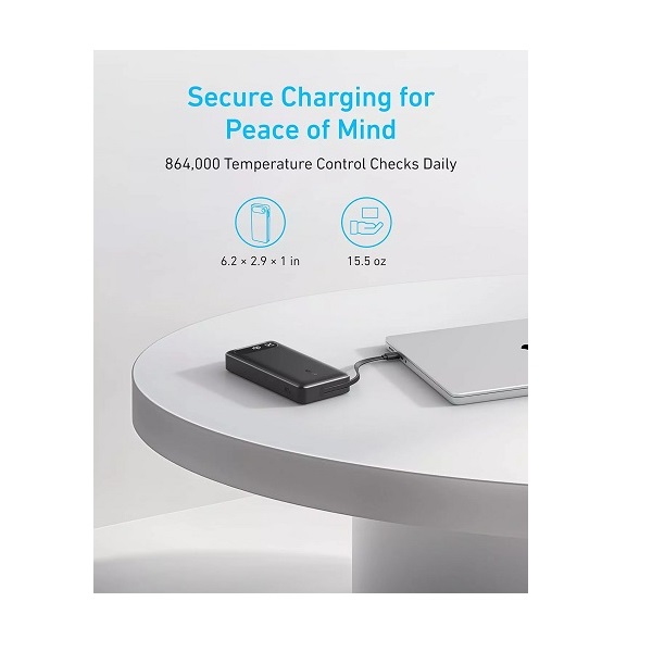 Външна батерия Anker 20 000mAh, 1x USB-A, 2x USB-C, 87W, черна | HomeZONA Външна батерия Anker 20 000mAh