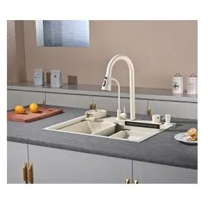 Мивка за кухня Spark 06, Smart смесител и водопад, бежов | HomeZONA Мивка за кухня Spark 06