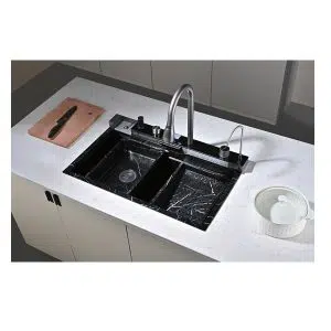 Мивка за кухня Spark 12, водопад и Smart смесител, черен мрамор | HomeZONA Мивка за кухня Spark 12