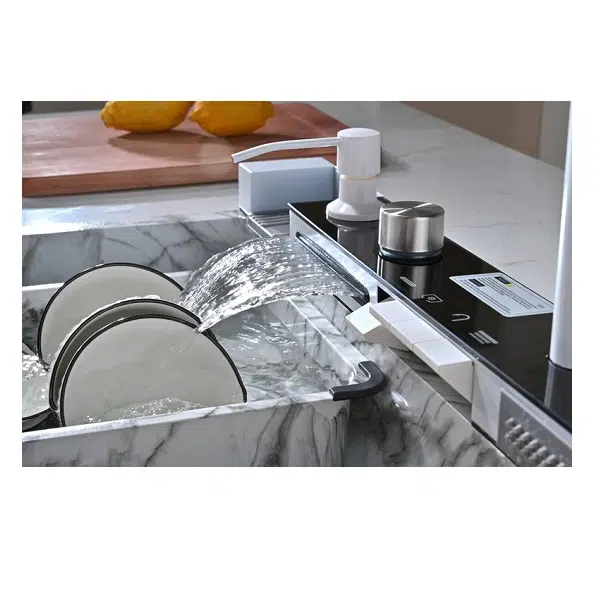 Мивка за кухня Spark 12, водопад и Smart смесител, бял мрамор | HomeZONA Мивка за кухня Spark 12