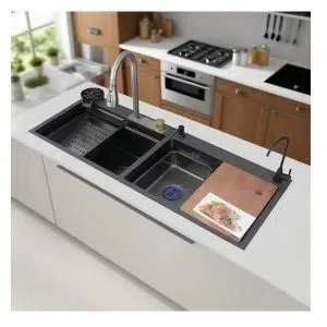 Мивка за кухня Bliote 11, пиано бутони, водопад и Smart смесител | HomeZONA Мивка за кухня Bliote 11