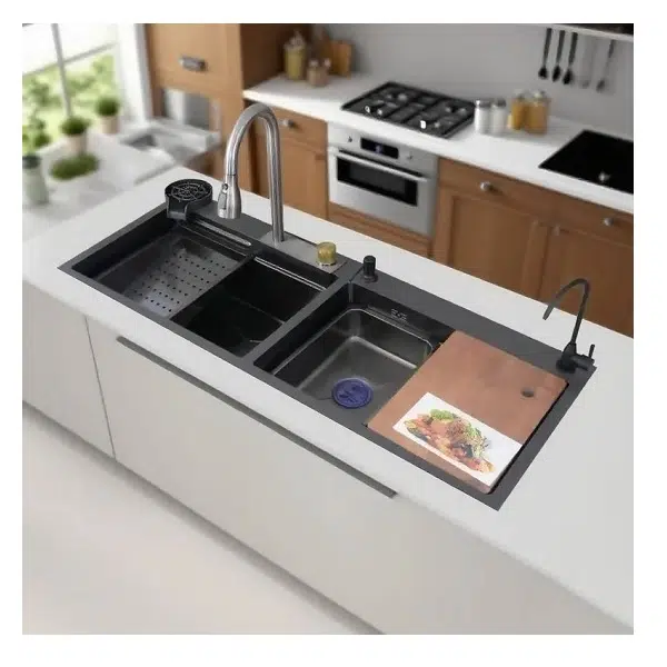 Мивка за кухня Bliote 11, пиано бутони, водопад и Smart смесител | HomeZONA Мивка за кухня Bliote 11